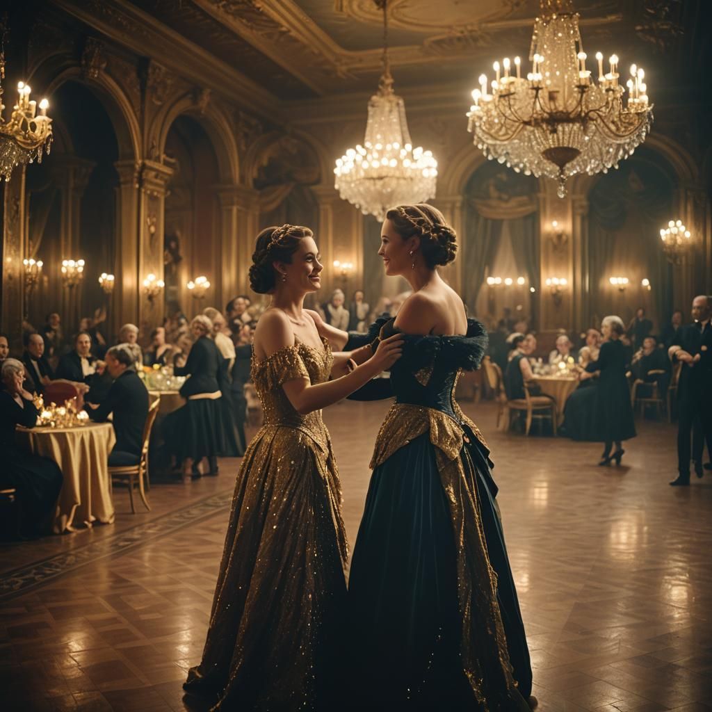 Elegant Ballroom Embrace in Old-Hollywood Style