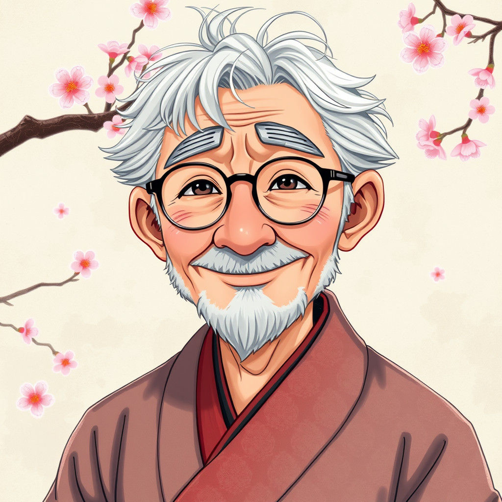 Anime-Style Portrait of a Whimsical Elderly Gentleman