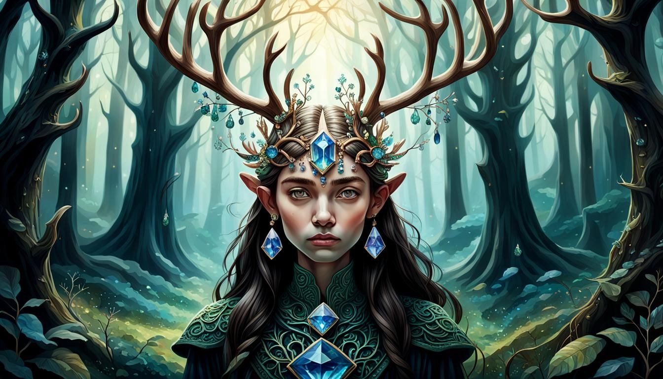 Mystical Antlered Humans in Fantasy Forest