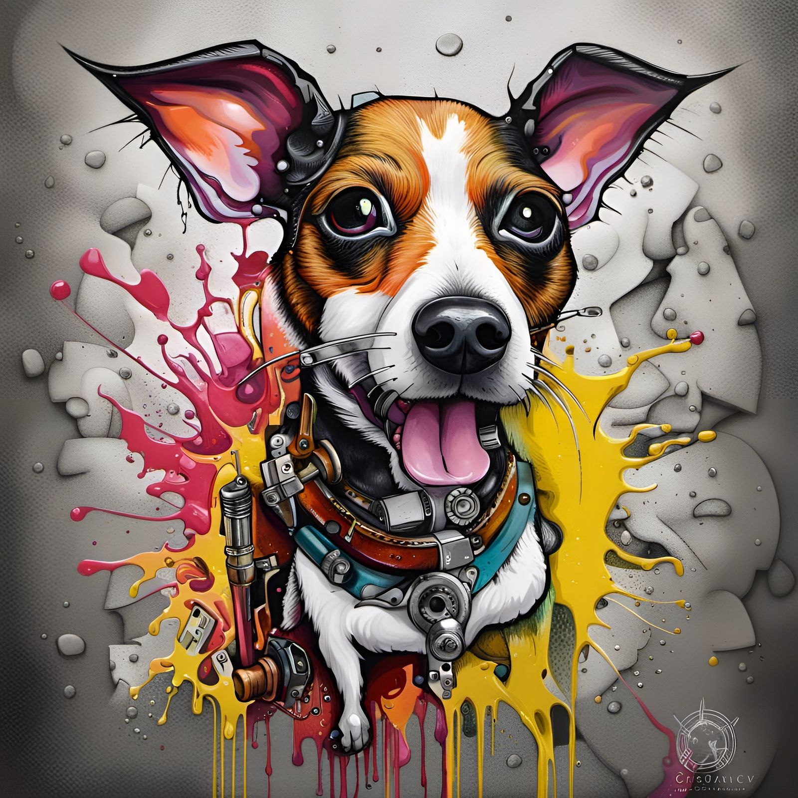 Rat Terrier Graffiti Art in Street Style