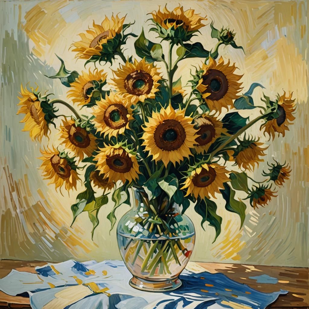 Sunflowers in Impressionist Style with Textured Brushstrokes