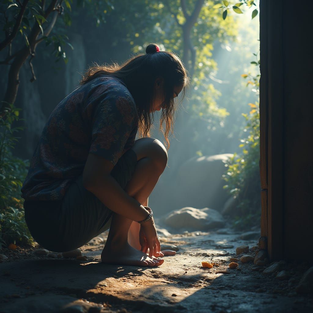 Resilient Figure Overcoming Daily Struggle in Matte Painting...