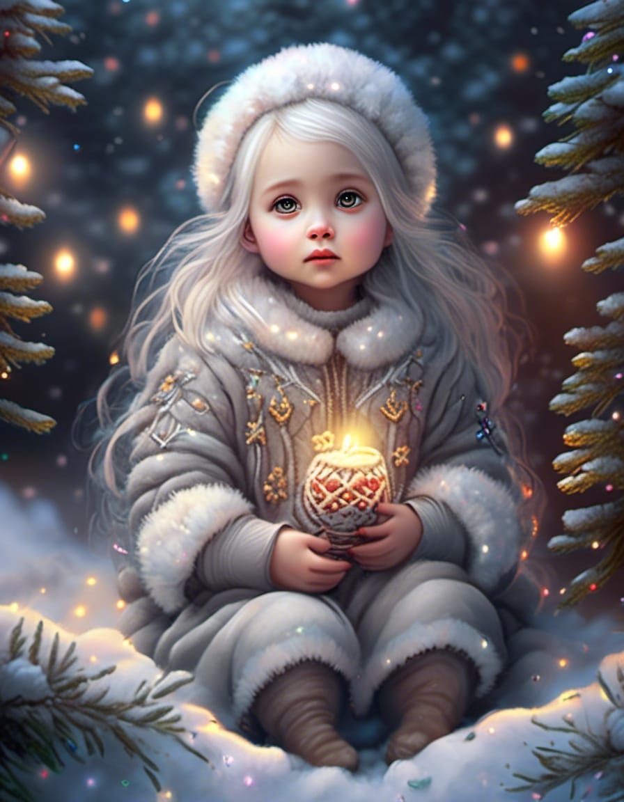 Cute Christmas Baby Girl in Aquarell Style