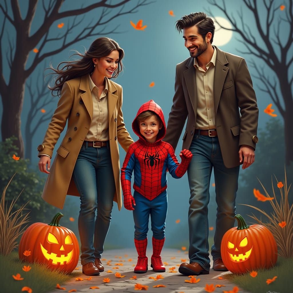 Spider-Man Trick-or-Treating in Rockwell Style