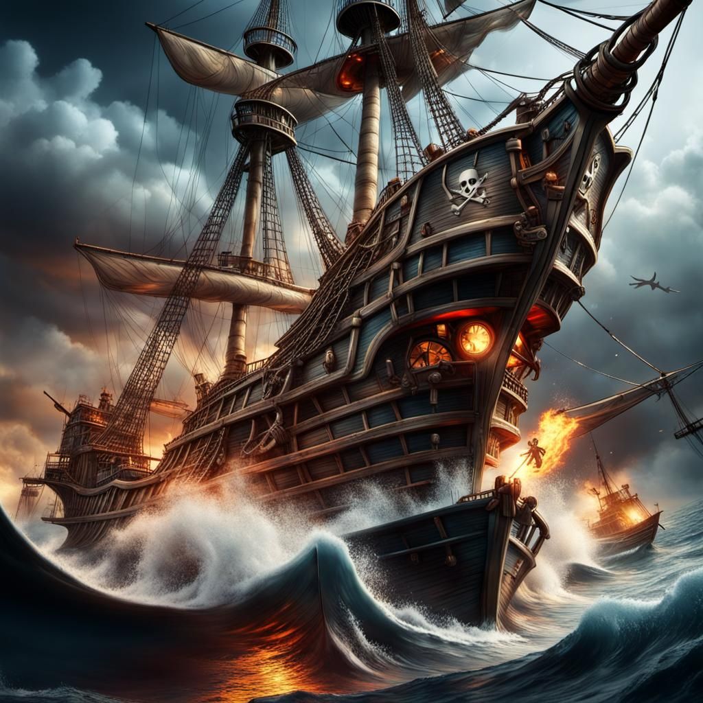 Pirate Attack: Surreal Hyperdetailed 3D Illustration