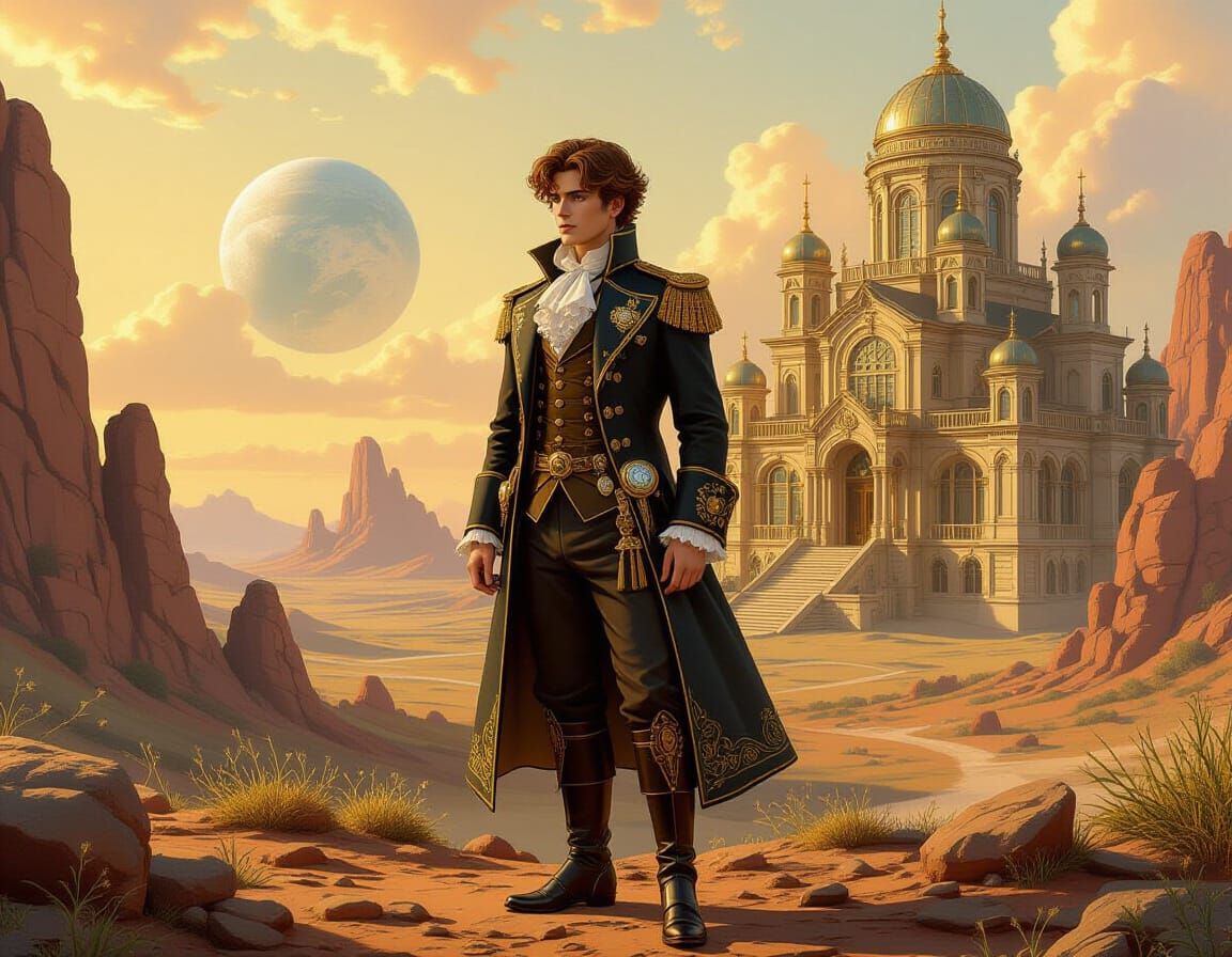 Victorian Man on Alien Planet in Anime Style