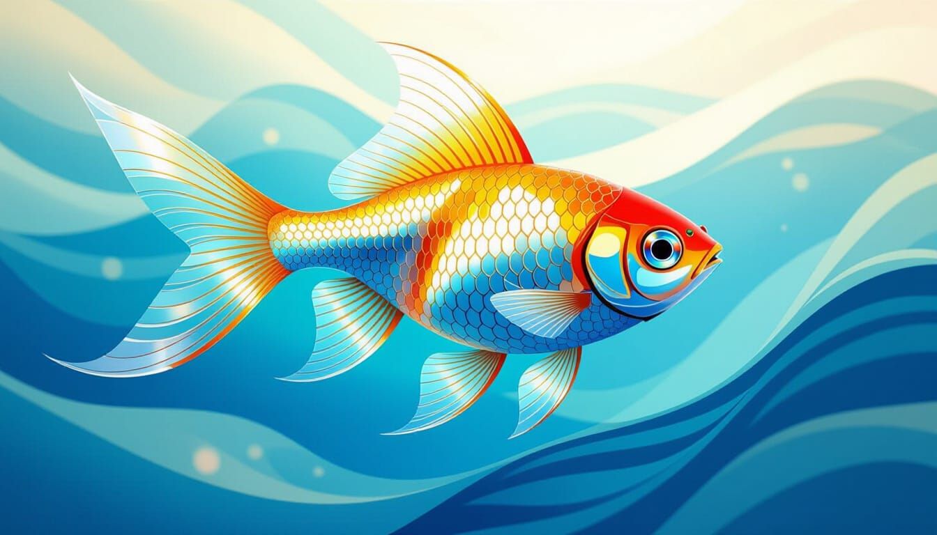 Glass Fish Swimming in Abstract Fractal Style