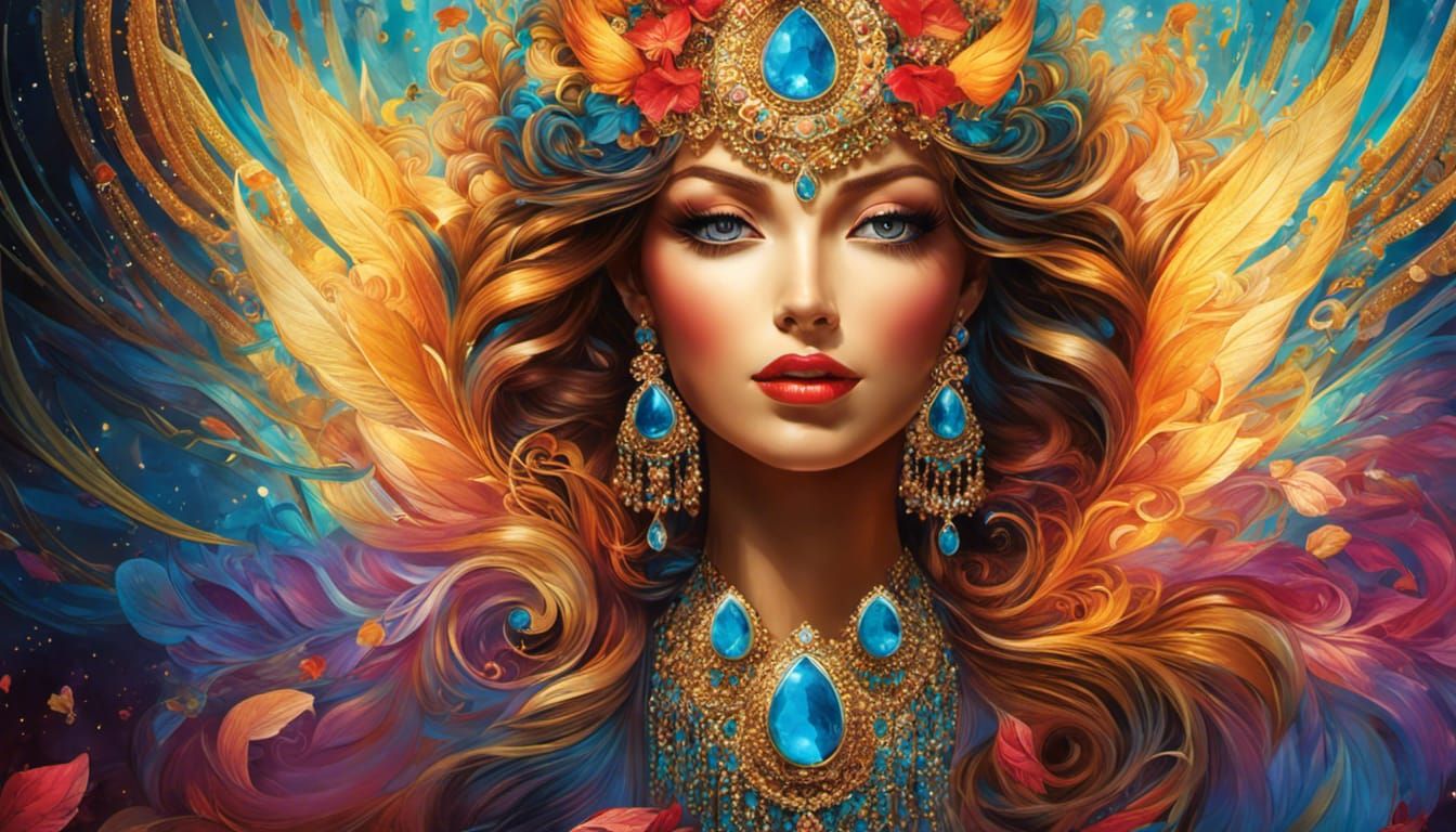 Lush Valley Sunset with Cosmic Moon, Watercolor Style