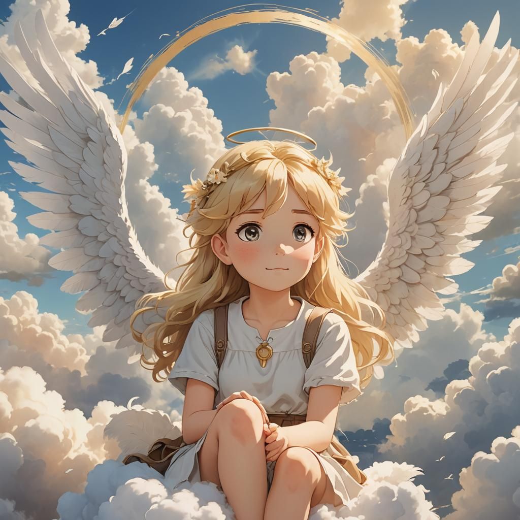 Blonde Angel in Studio Ghibli Anime Style