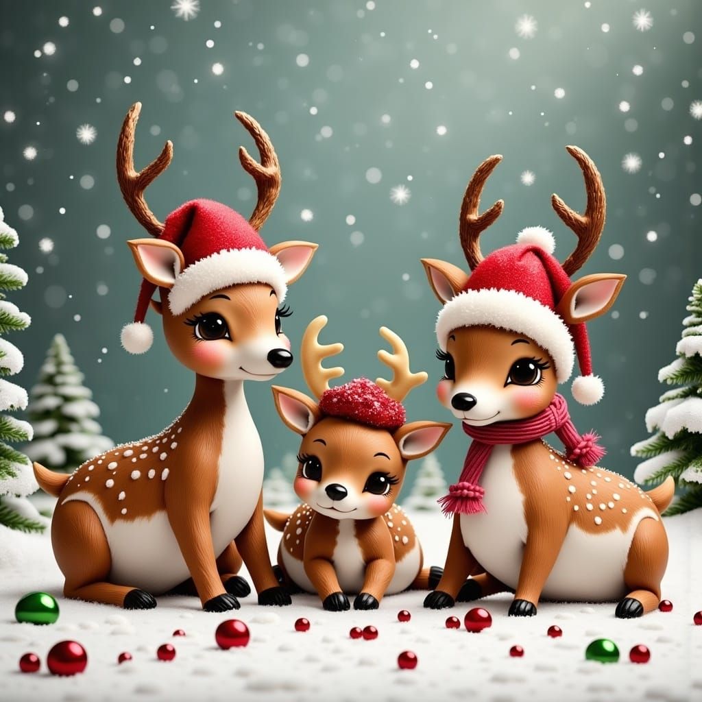 Festive Christmas Deer Enjoying Holiday Candy