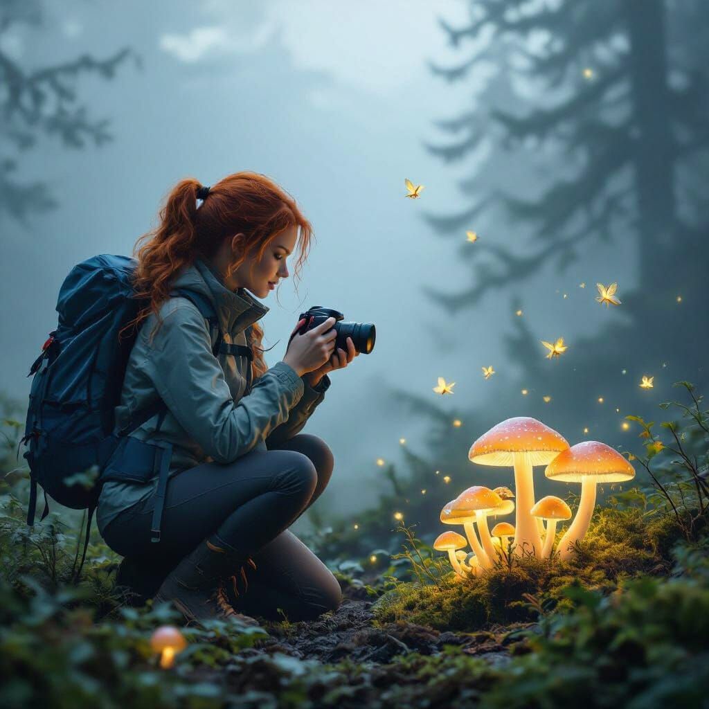 Bioluminescent Mushrooms in a Fairy Forest