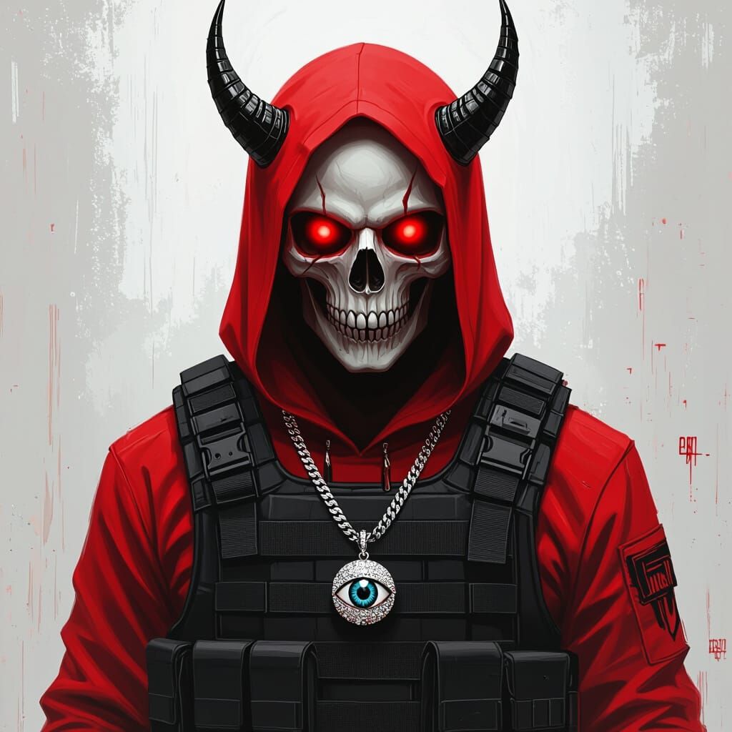 Gritty Red Skull Ghost with Diamond Chain