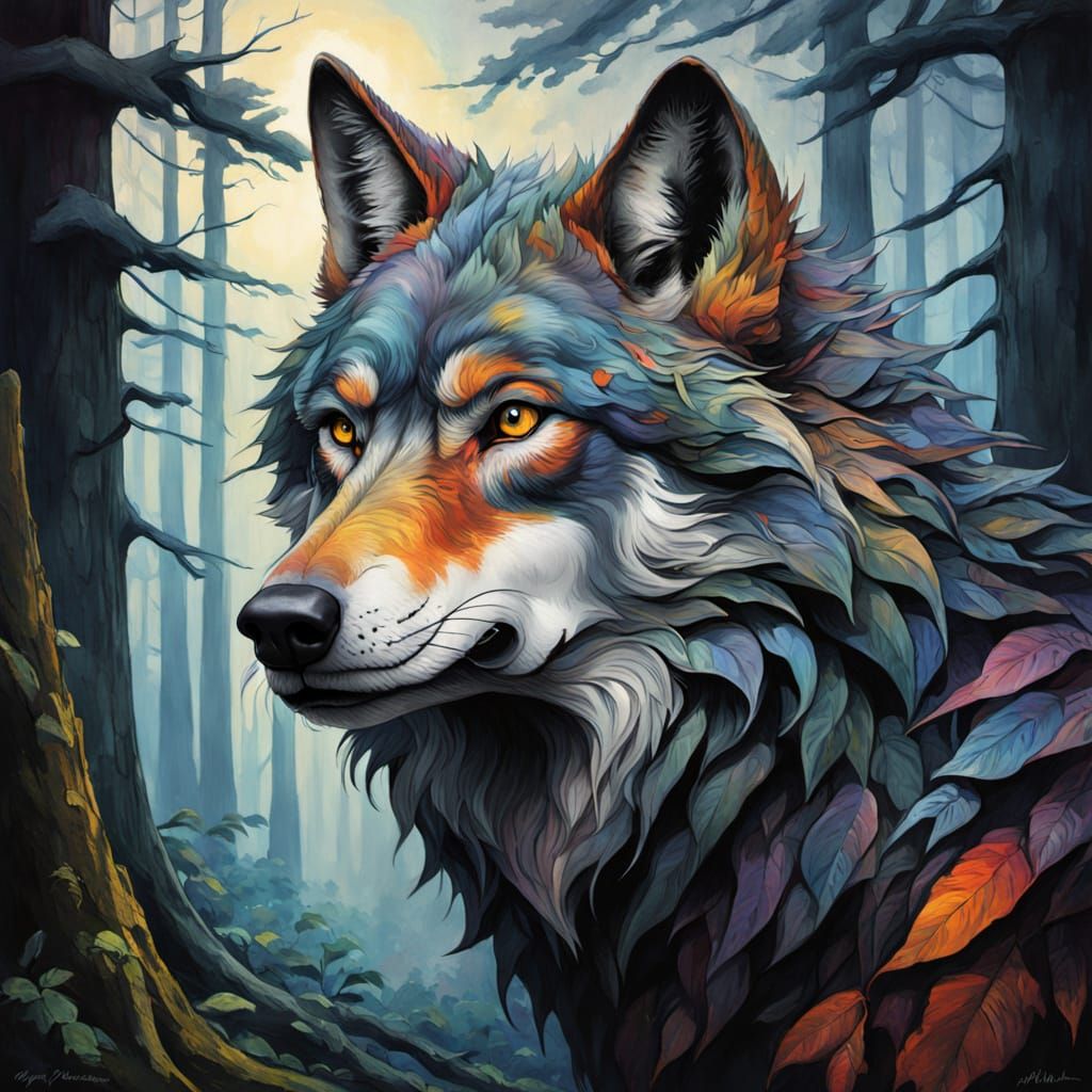 Wolf in Forest: Hyperdetailed Charcoal Fantasy Drawing