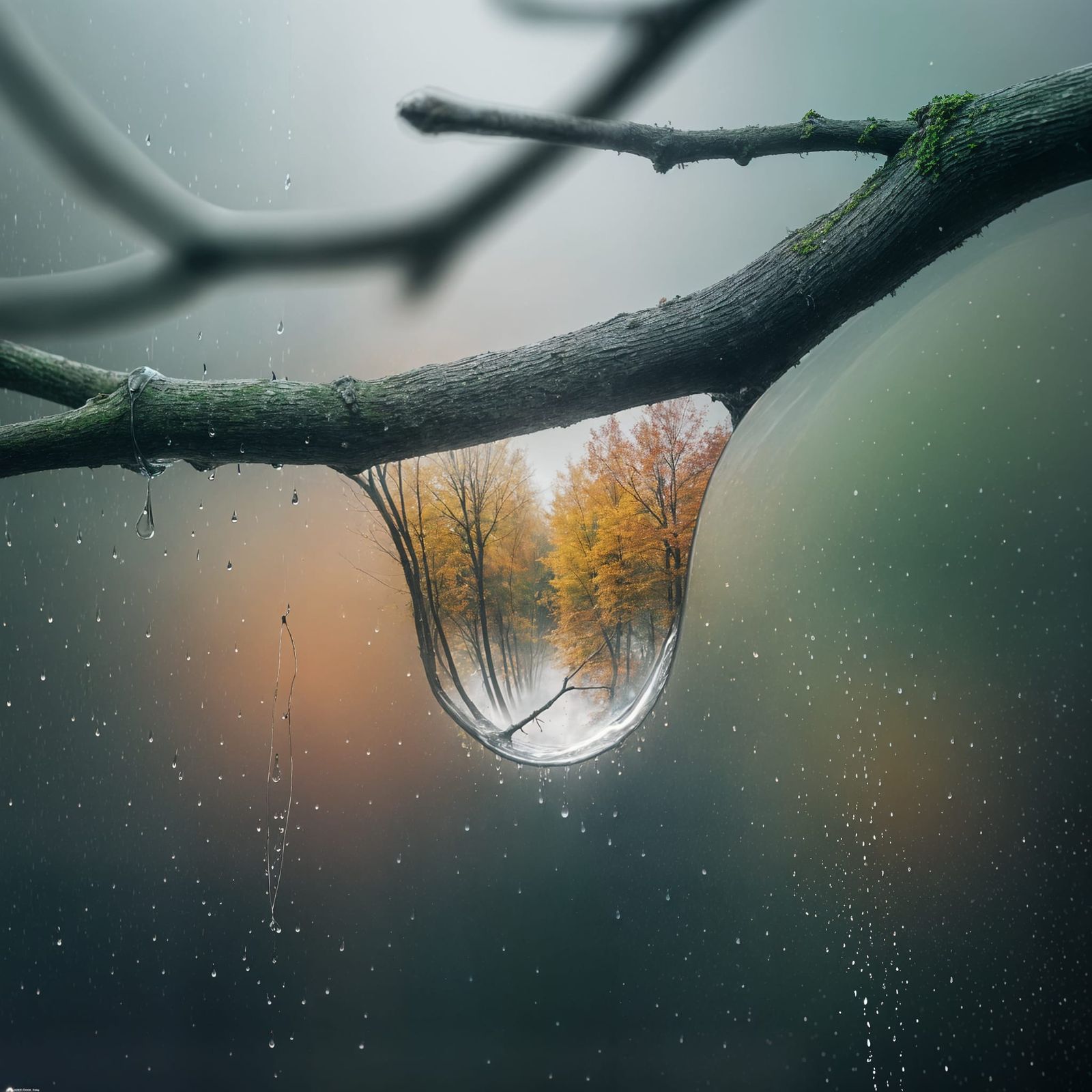 Double Exposure: Raindrop with Autumn Forest
