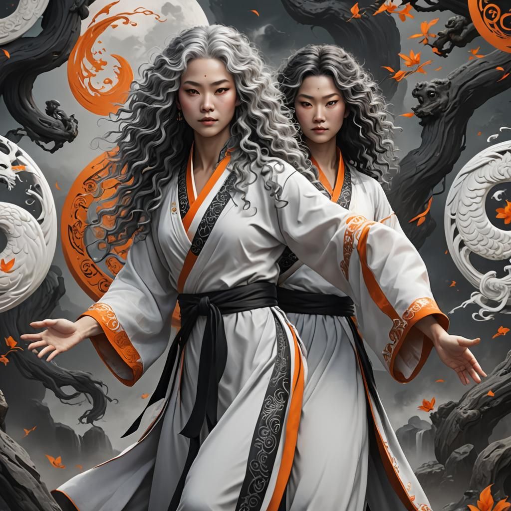 Woman in Taoist Robe Practicing Kung Fu