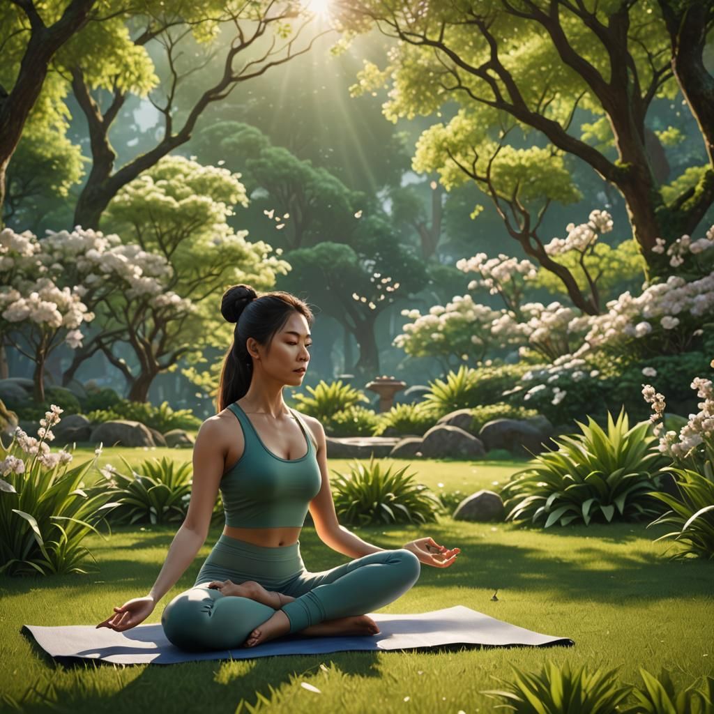 Young Woman Doing Yoga in Spring Sunlight