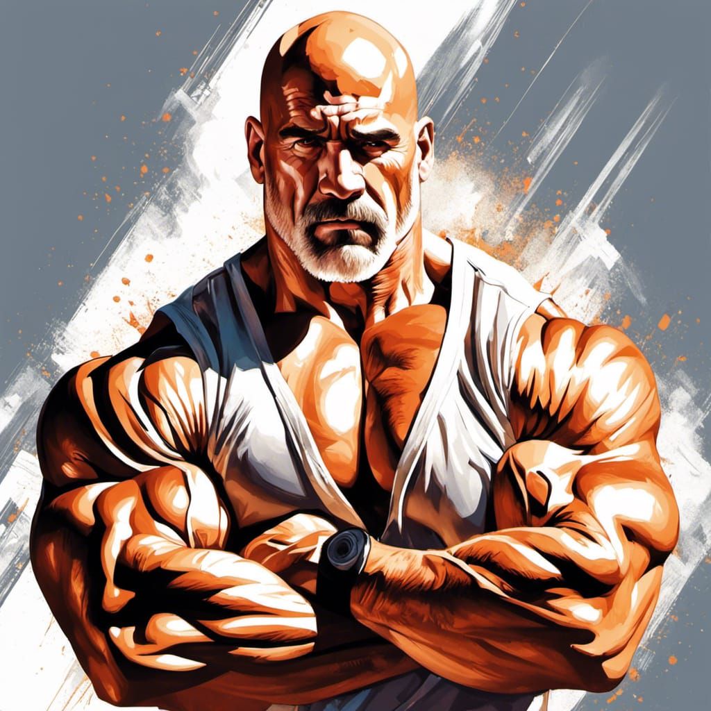 Muscular Man Flexing Portrait in Digital Illustration