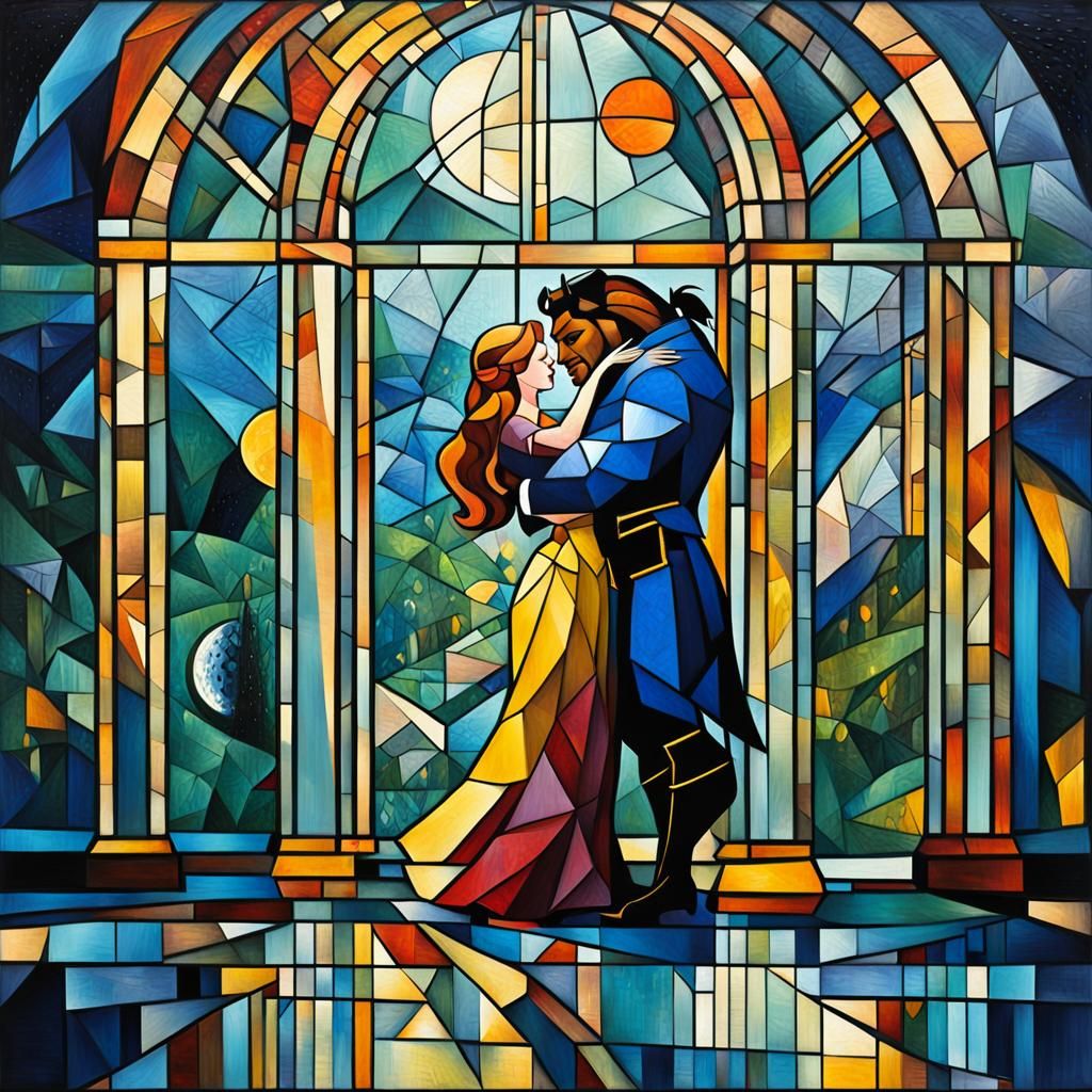 Beauty and the Beast Embrace: Neo-Cubism Art Deco