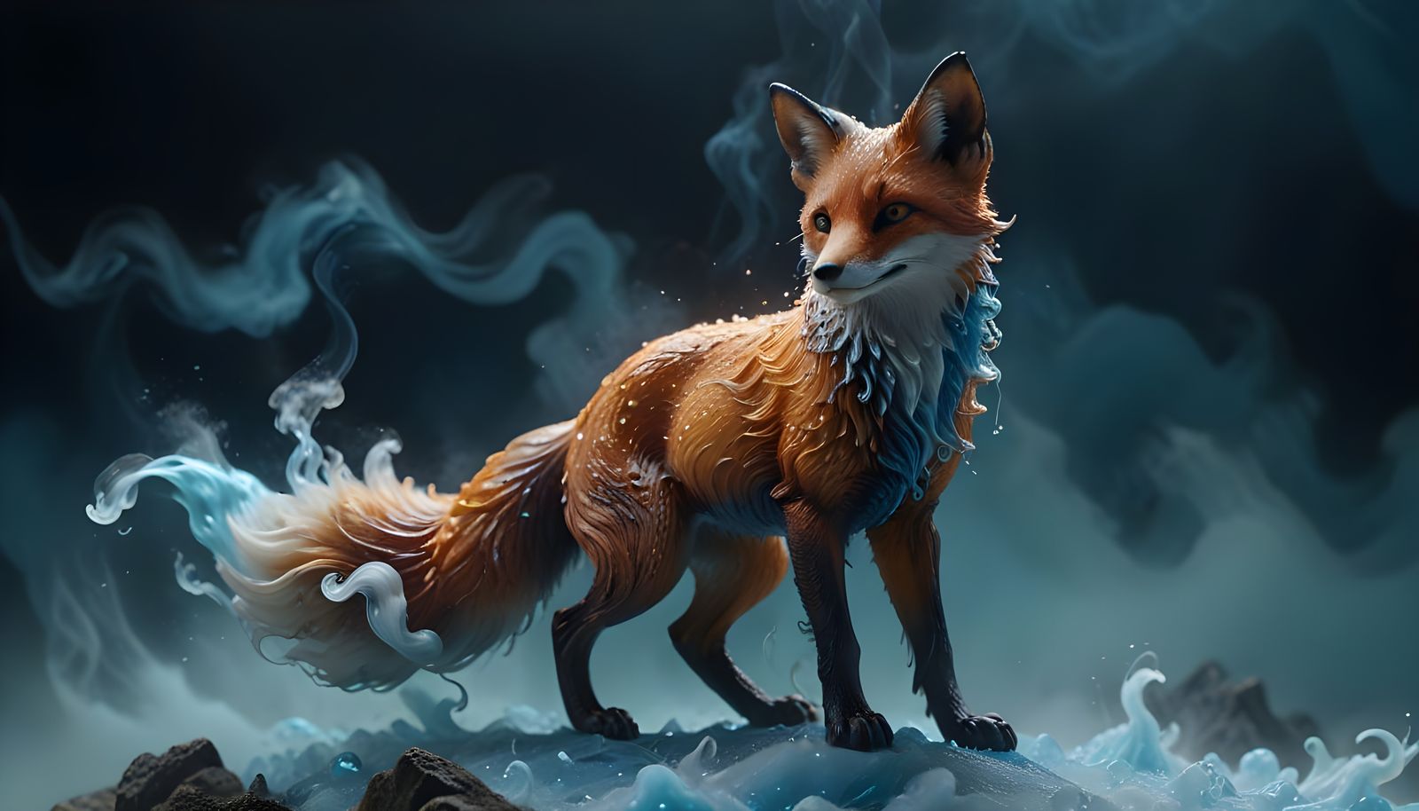 Resin Fox Sculpture with Smoke Tail