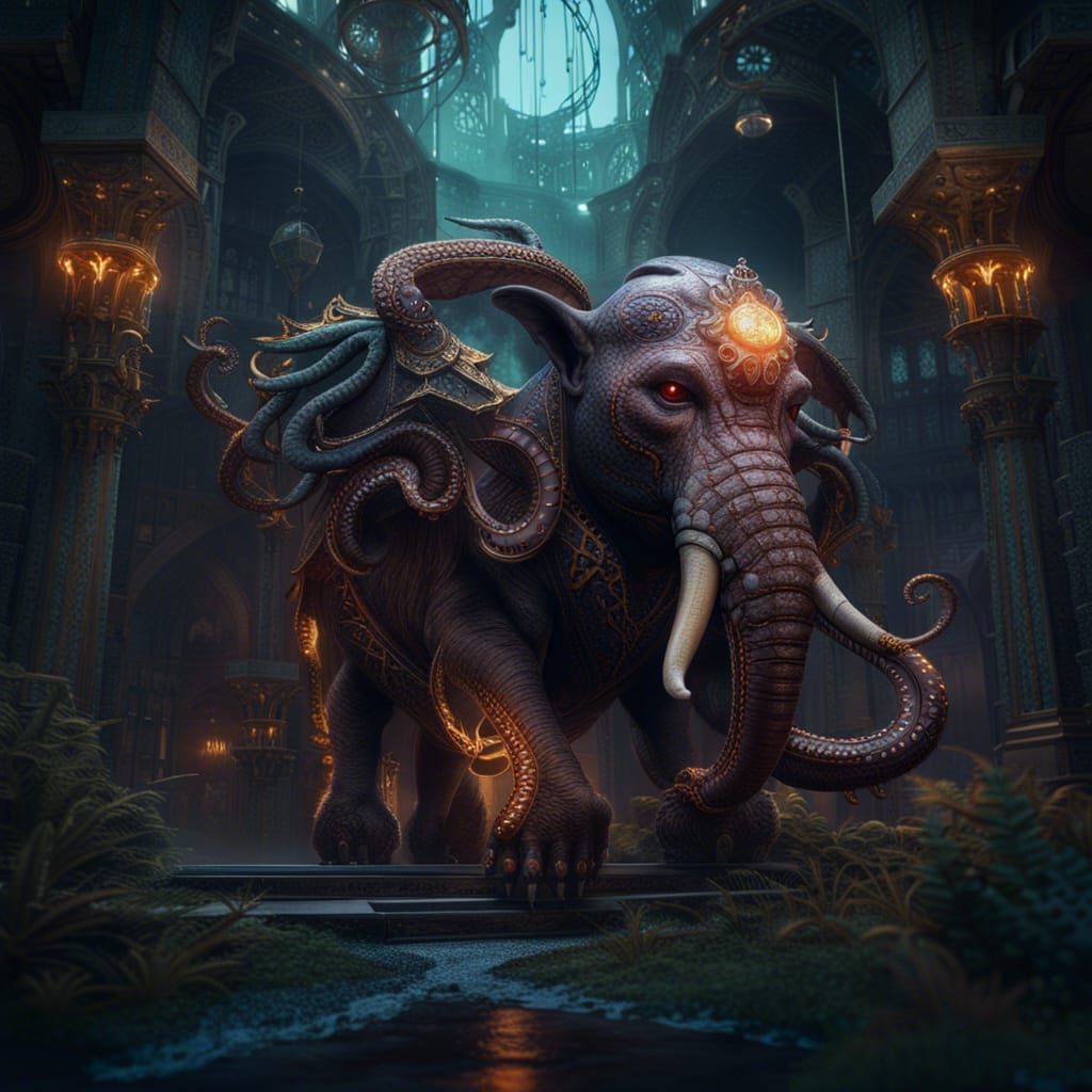 Fantastical Octophant in Detailed Matte Painting