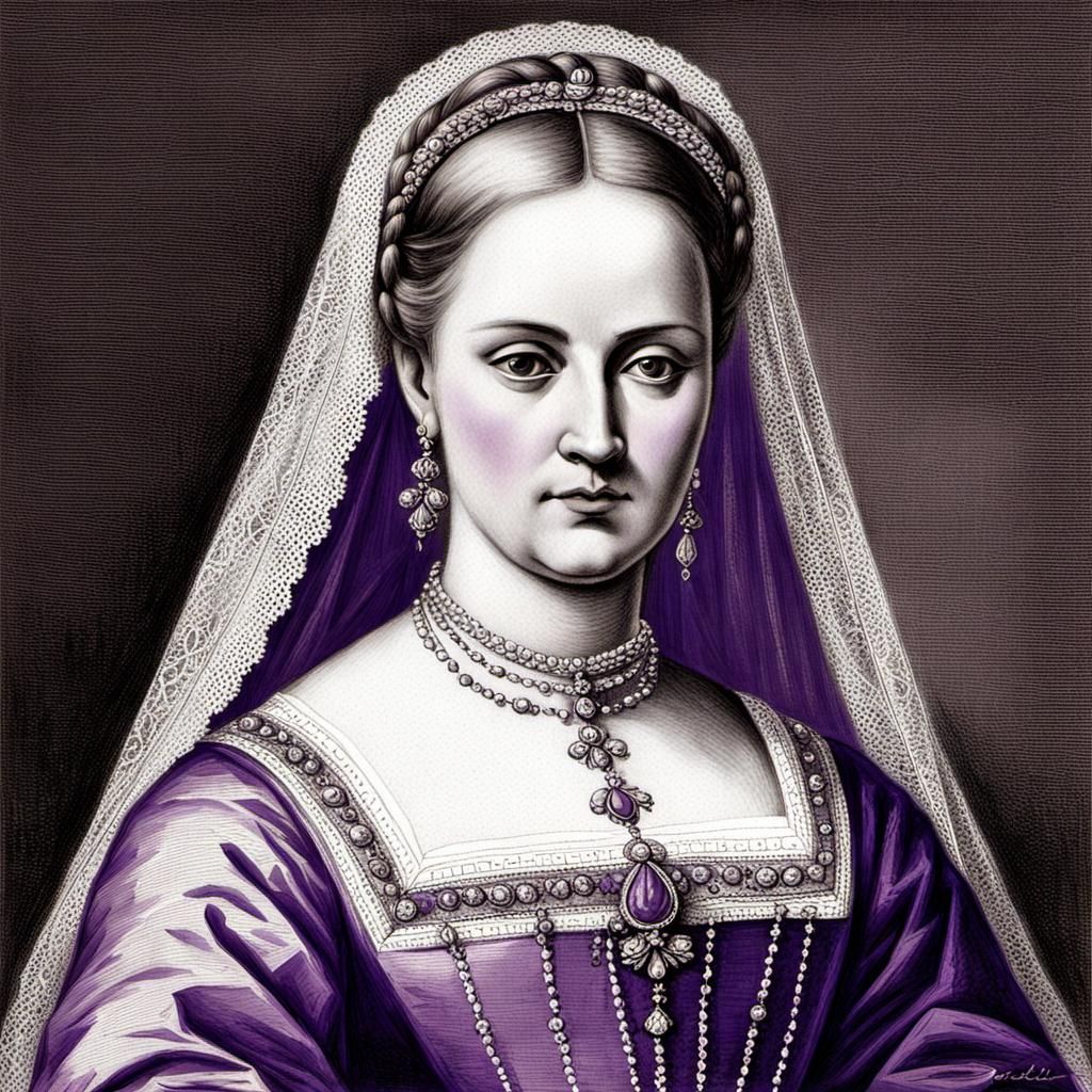 Tsarina Eudoxia in Violet Gown, Charcoal Drawing