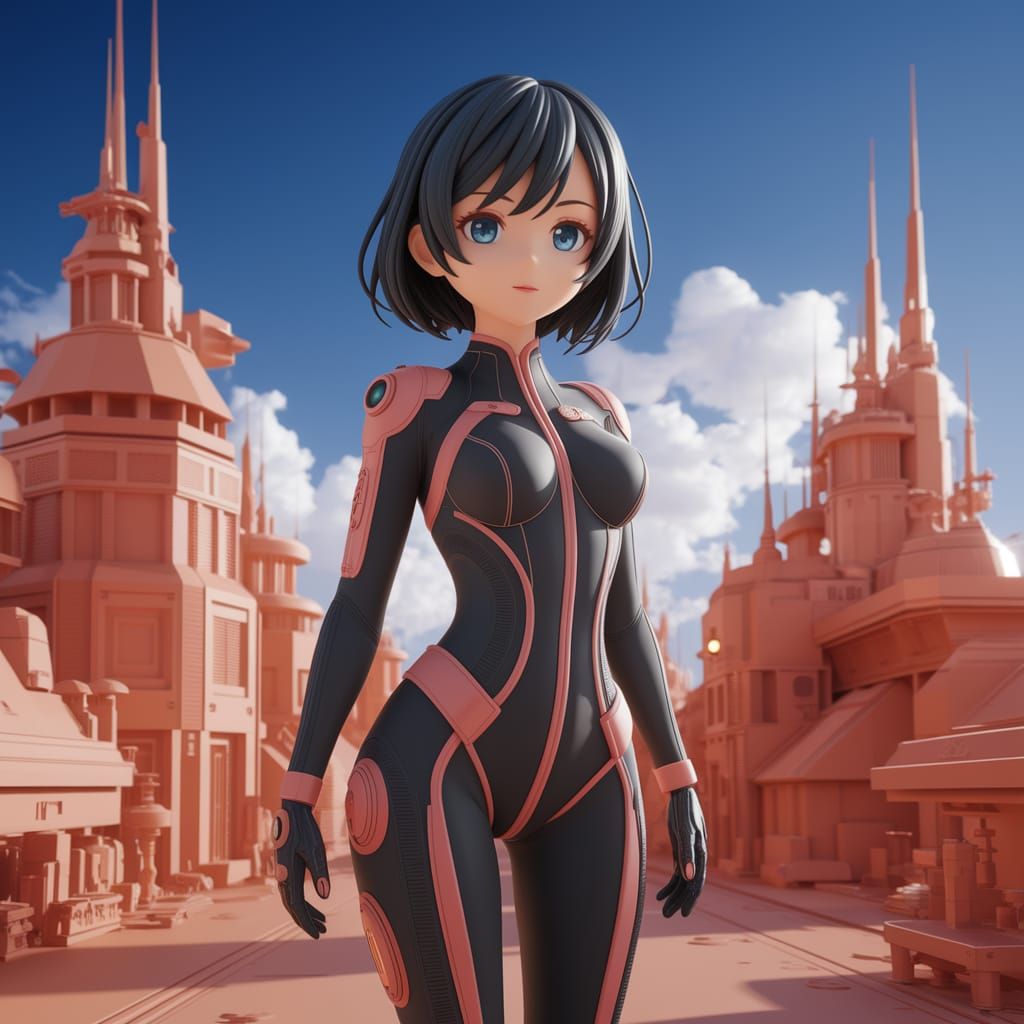 Anime Clay Woman in Futuristic City
