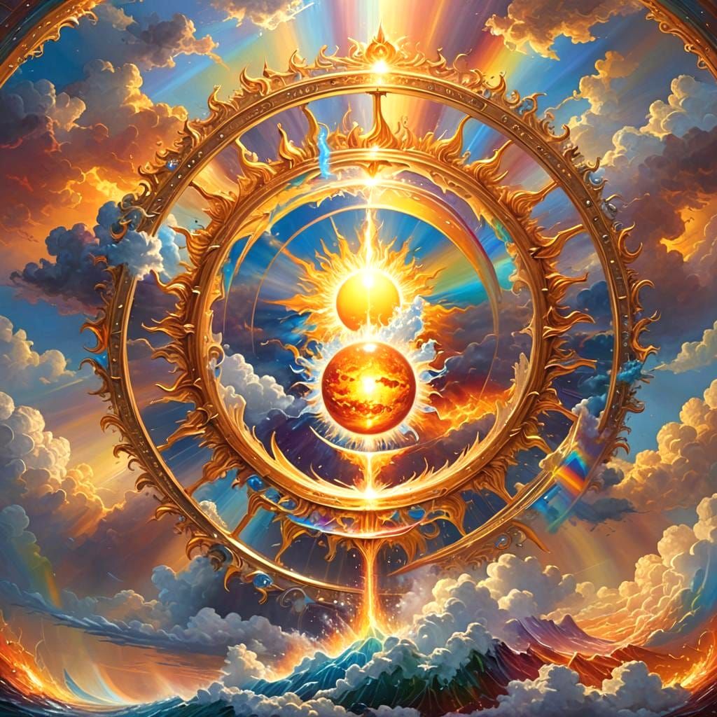 Radiant Sun Descending into Rainbow Liquid