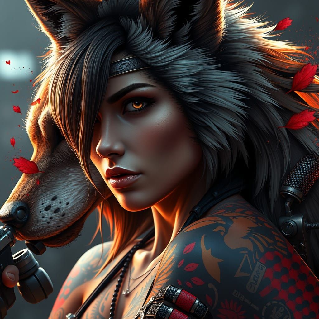 Woman Wolf Transformer in Cyberpunk Style with Intricate Det...