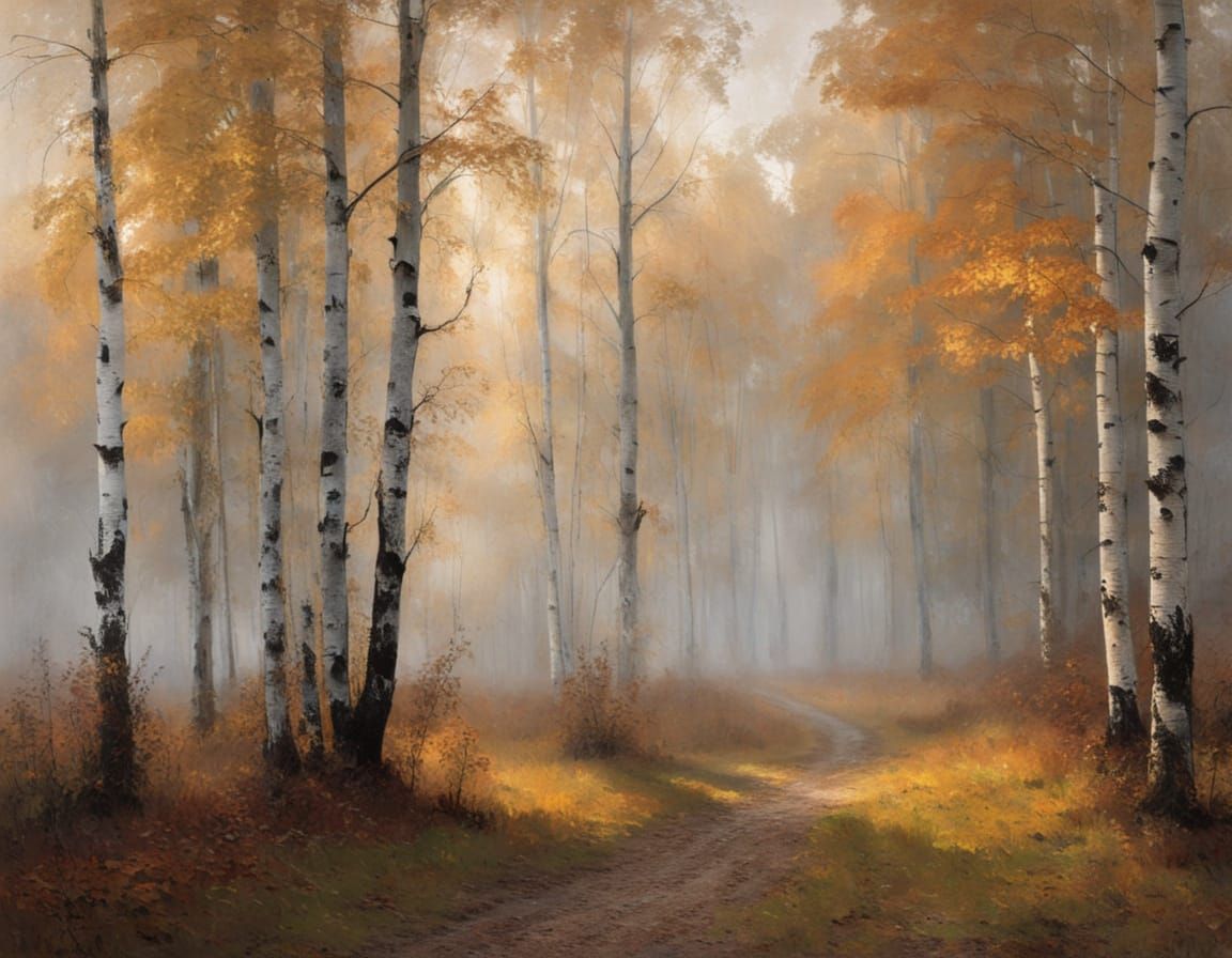 Autumn Forest at Dawn: Golden Light Through Mist