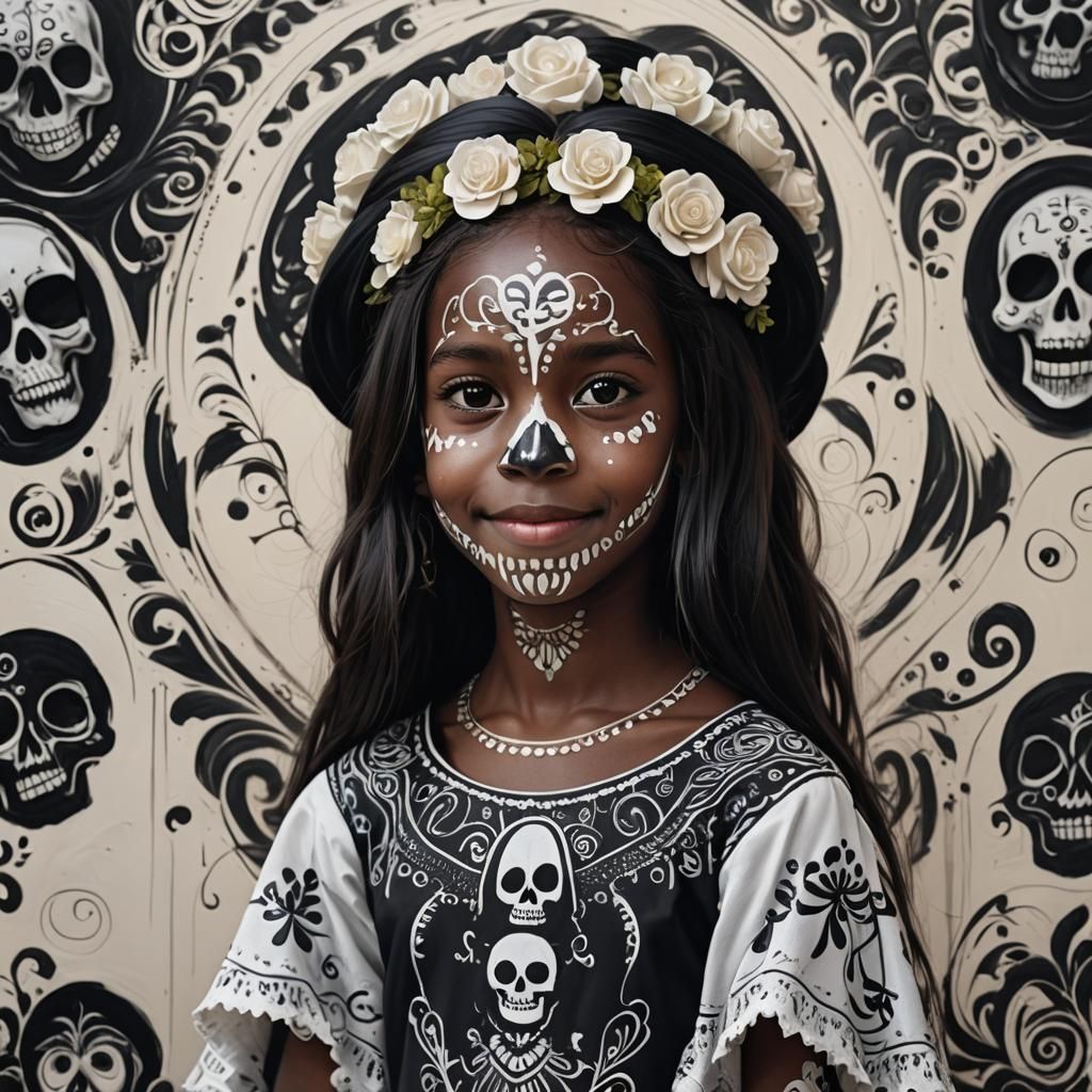 Senegalese Girl as Catrina: Hyper-Realistic Digital Portrait