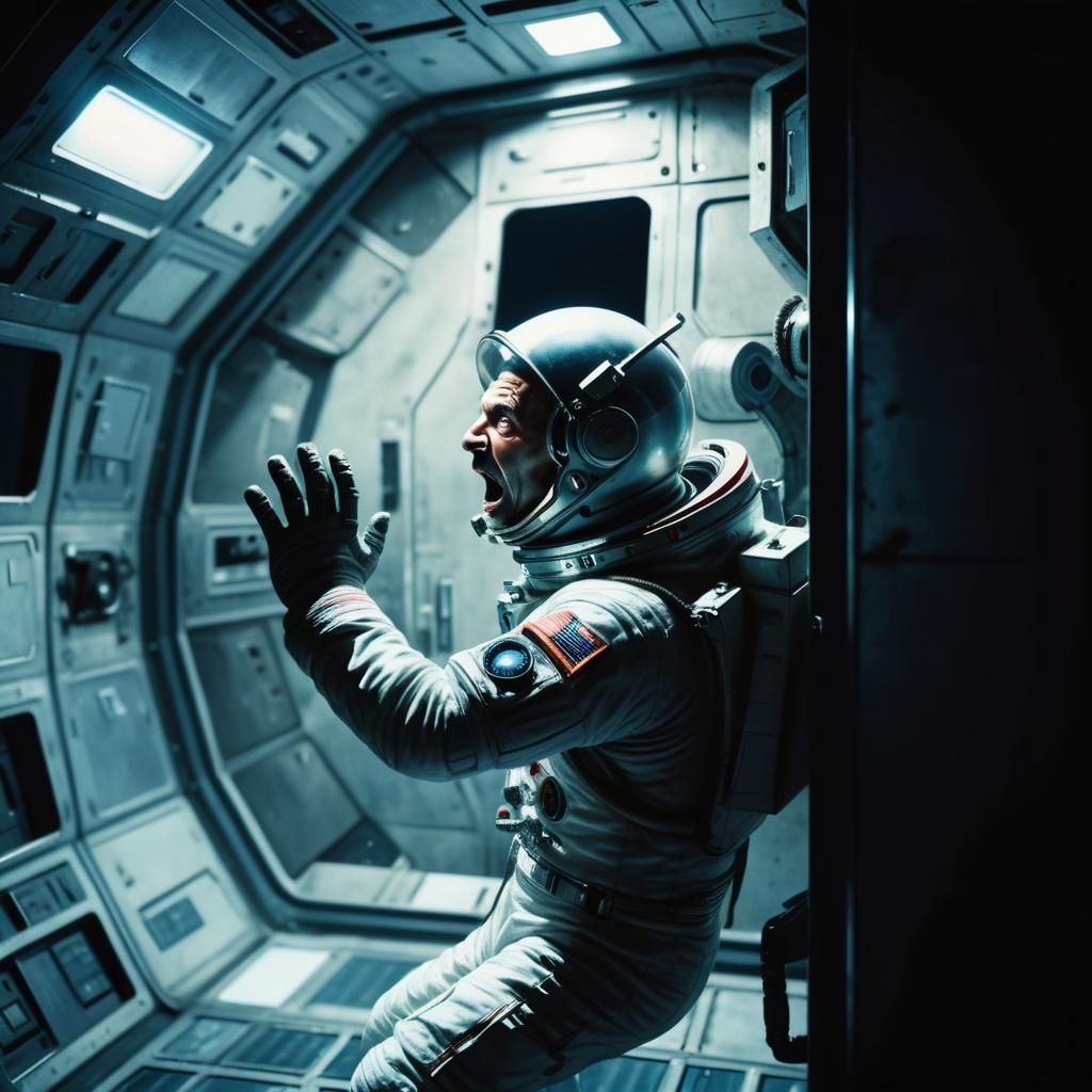 Astronaut and Alien Shadow in Retro Sci-Fi Scene