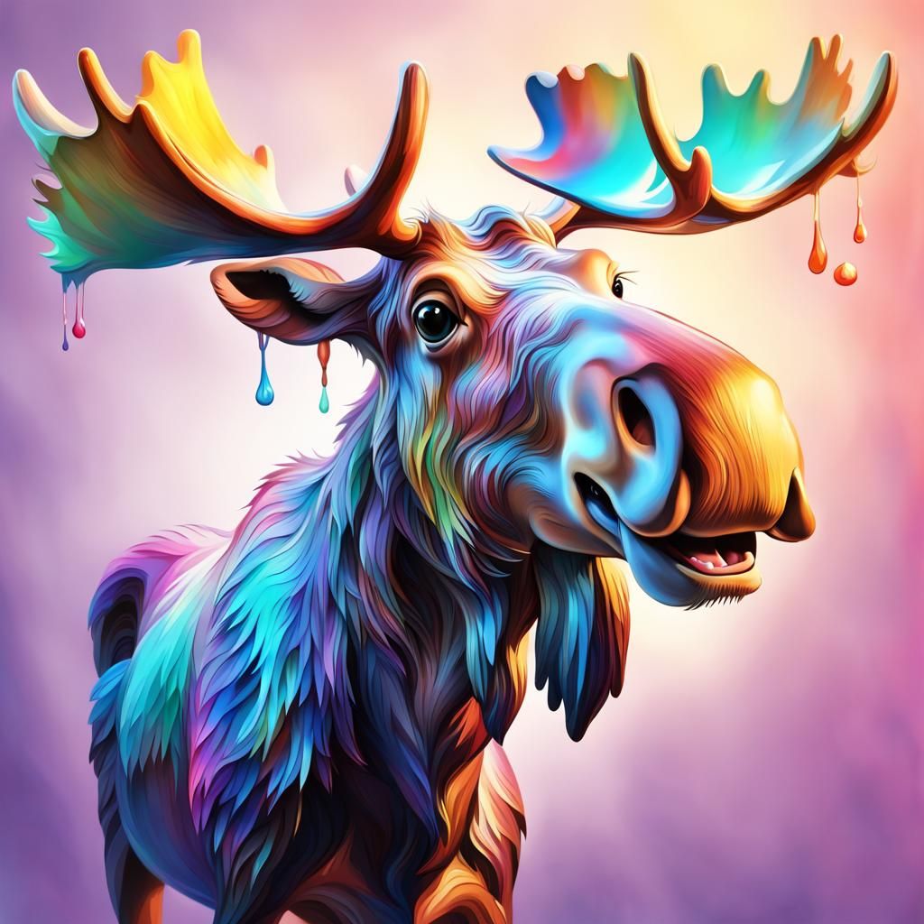 Adorable Wacky Moose in Hyperrealistic Splash Art