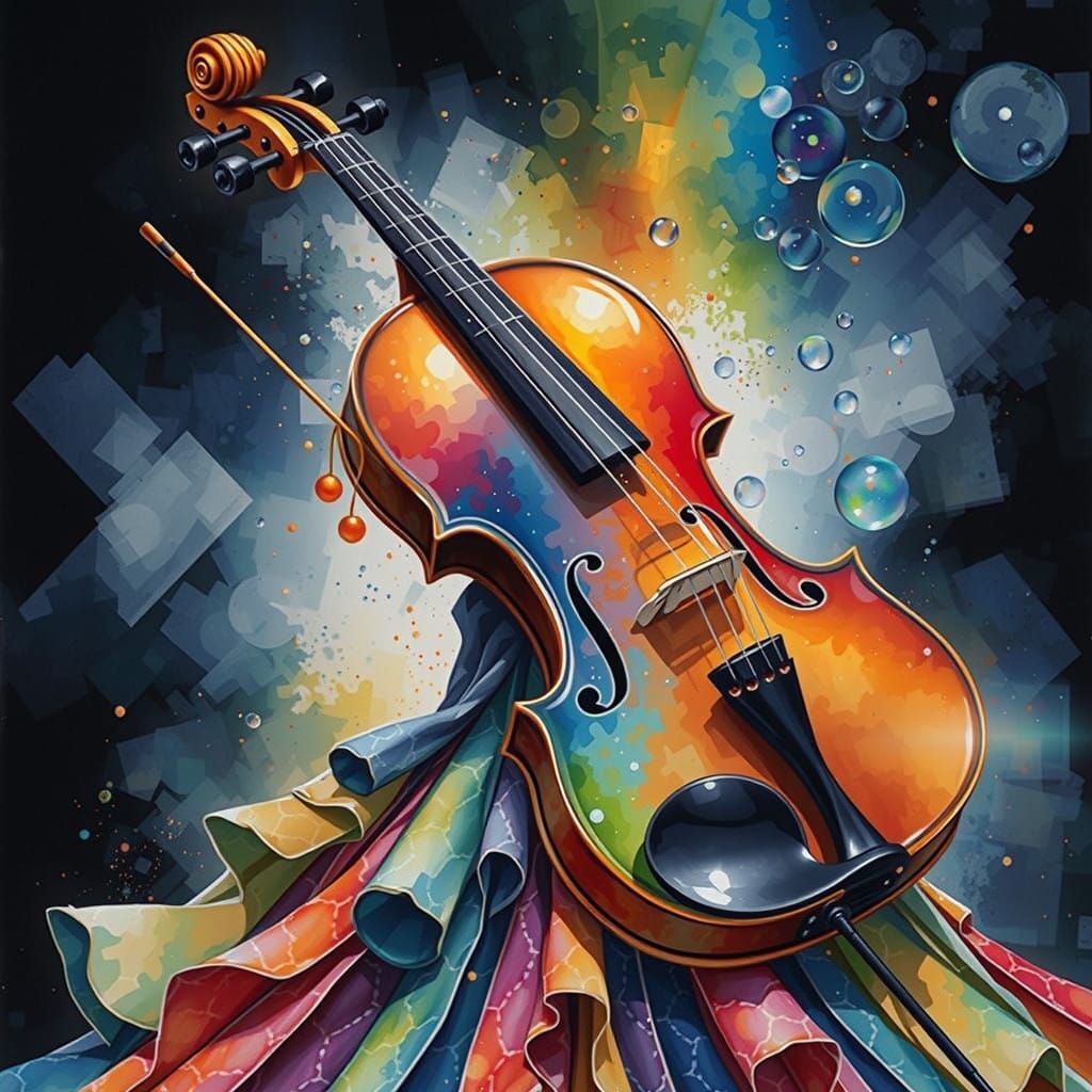 A Vibrant Violin Dress Comes to Life in a Whimsical Watercol...