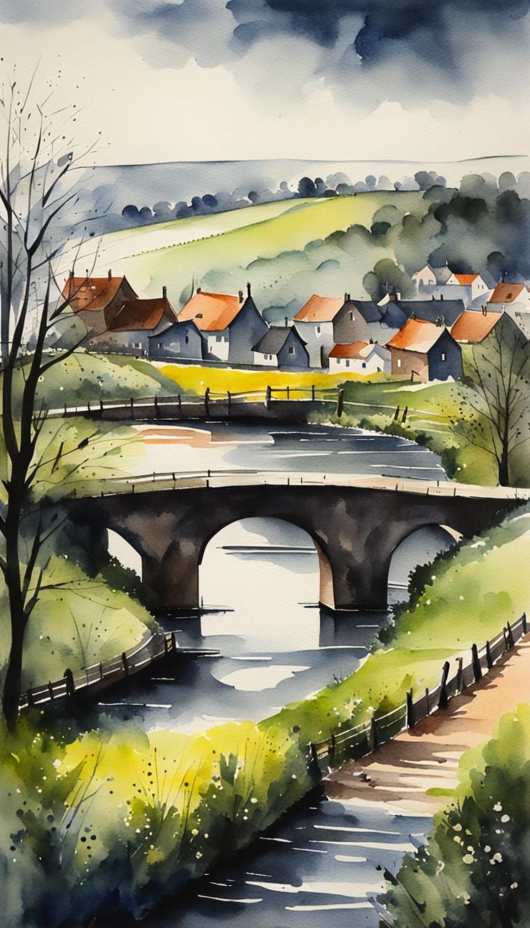 Riverside Serenity: A Village Spring Meadow