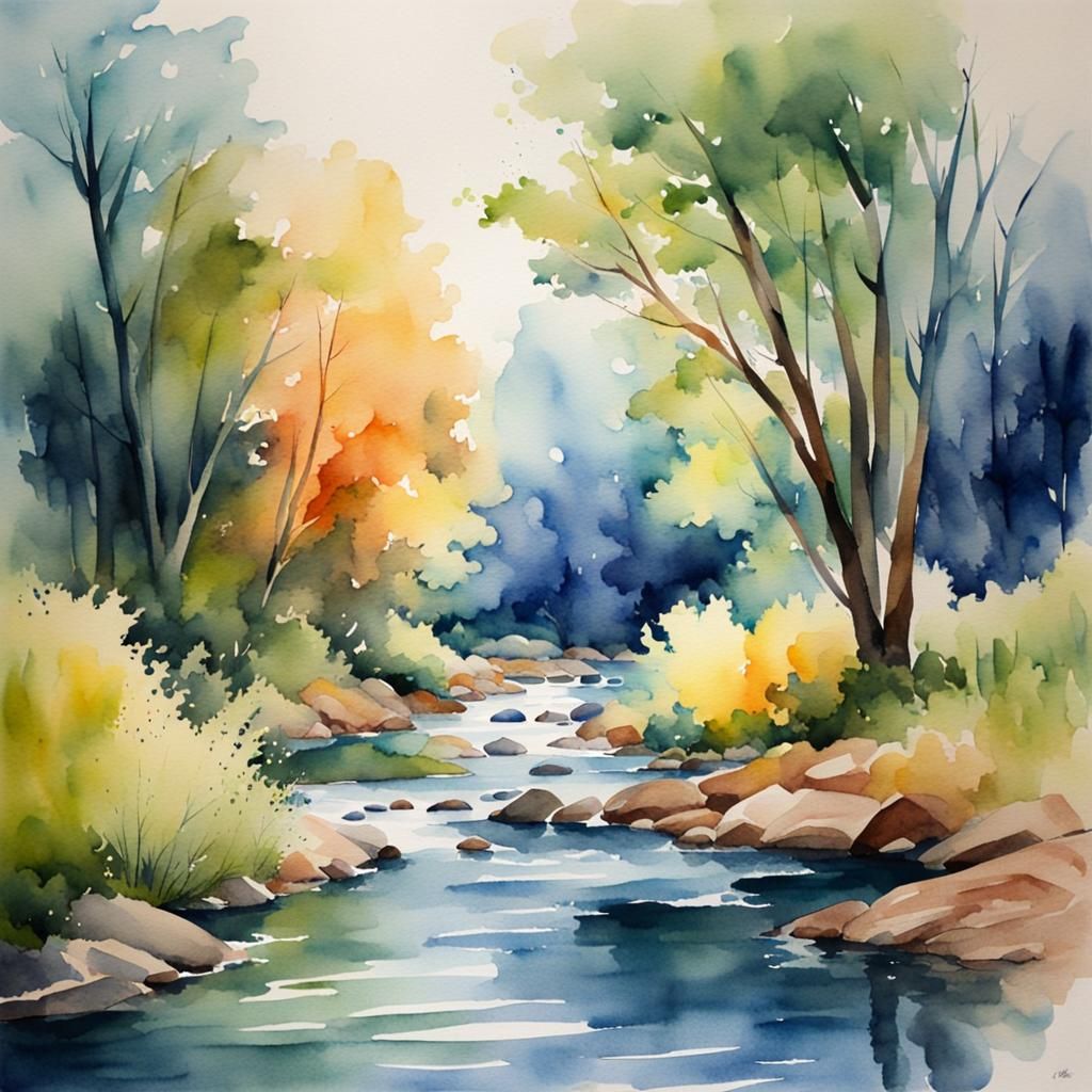 Tranquil River in Watercolor