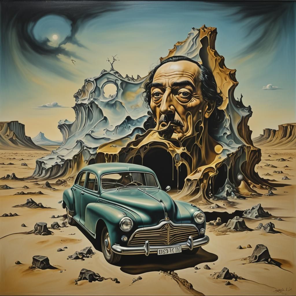 Surreal Car Man Transformation in Dali Style
