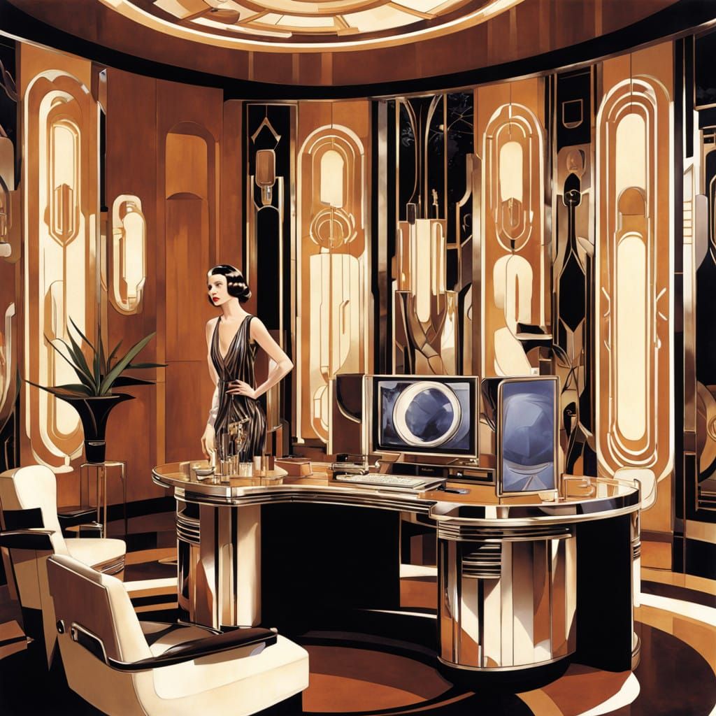 Luxurious Art Deco Computer with Geometric Shapes and Metall...