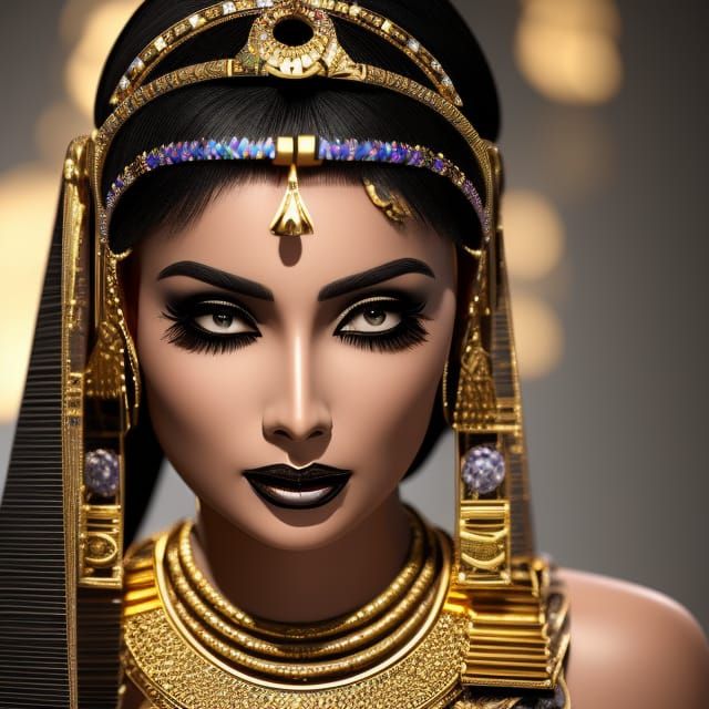 Cleopatra Portrait with Gold Jewelry in Gothic Art Style
