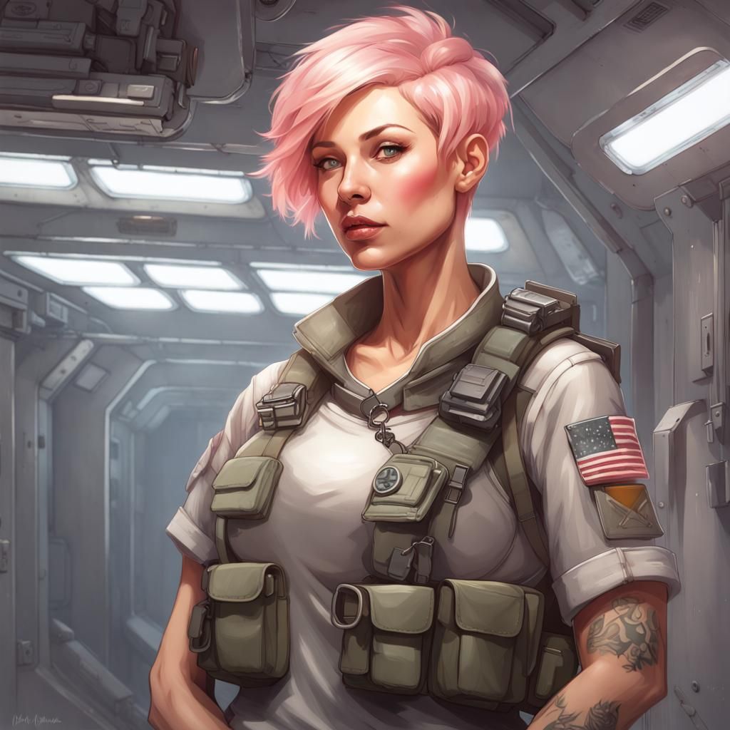 Futuristic Soldier Portrait in Space Station
