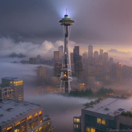 Seattle Cityscape in Ethereal Fantasy Style