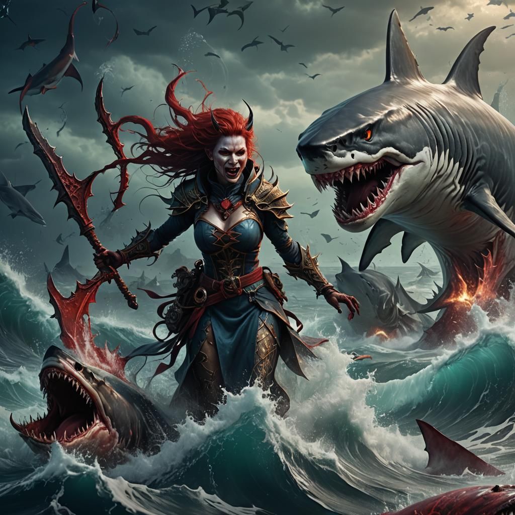 Demonic Shark Woman in Devil's Sea Concept Art