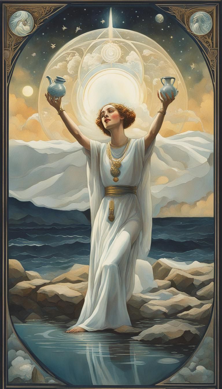 Star Tarot Woman in 1930s Art Deco Style
