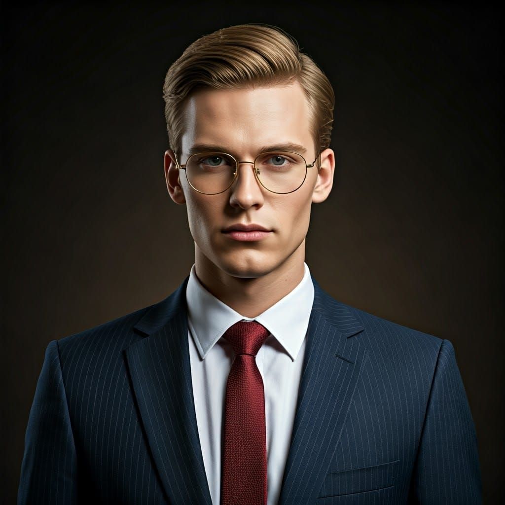 Handsome Blond Man in Business Suit and Glasses