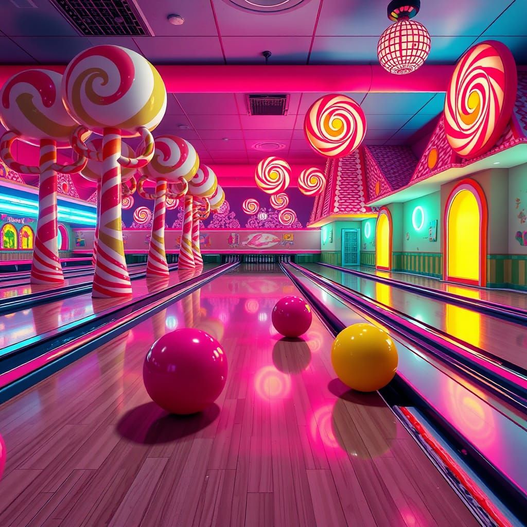 Candy Art Bowling Alley in Hyperrealism Style