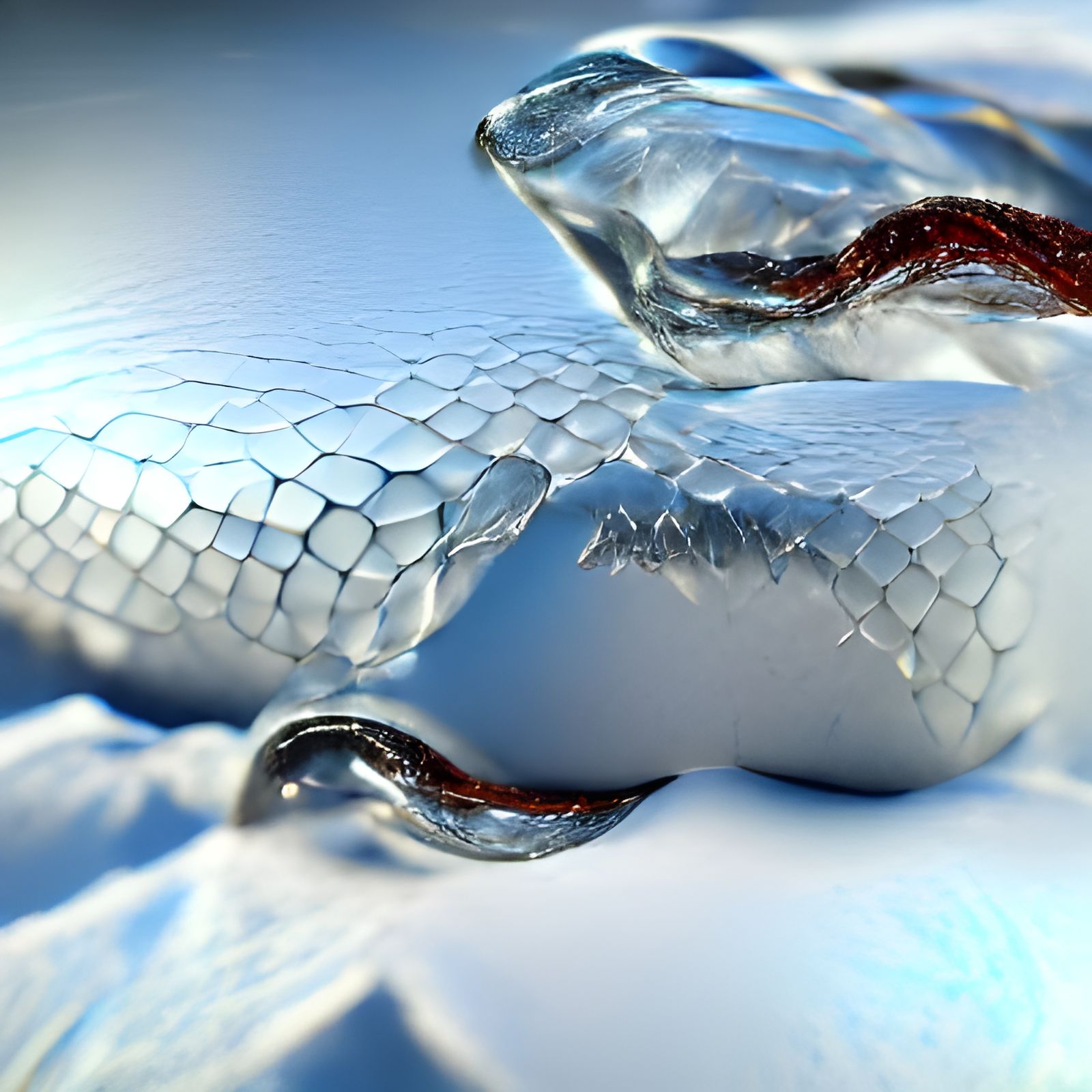 Icy Snake Scales: Hyperrealistic 3D Macro Photography