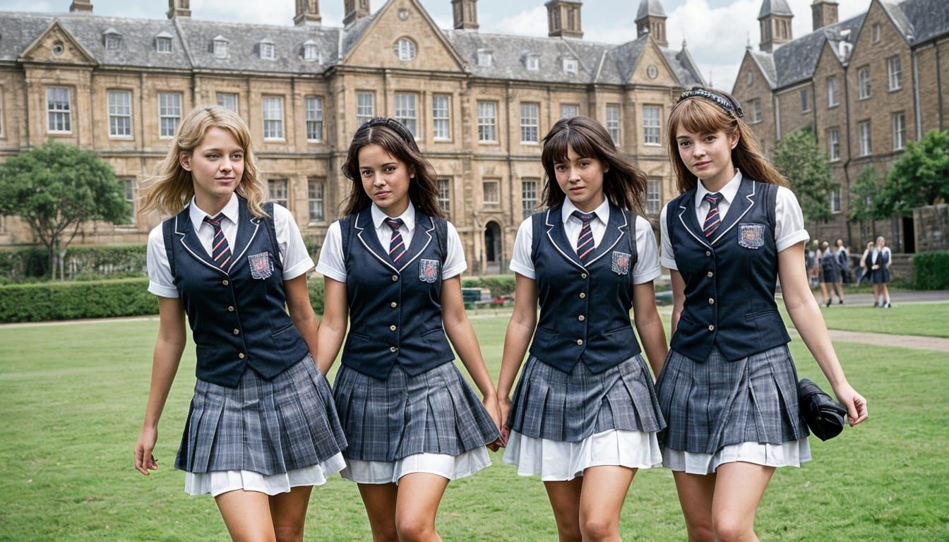 Quirky Illustration of St. Trinians Schoolgirls