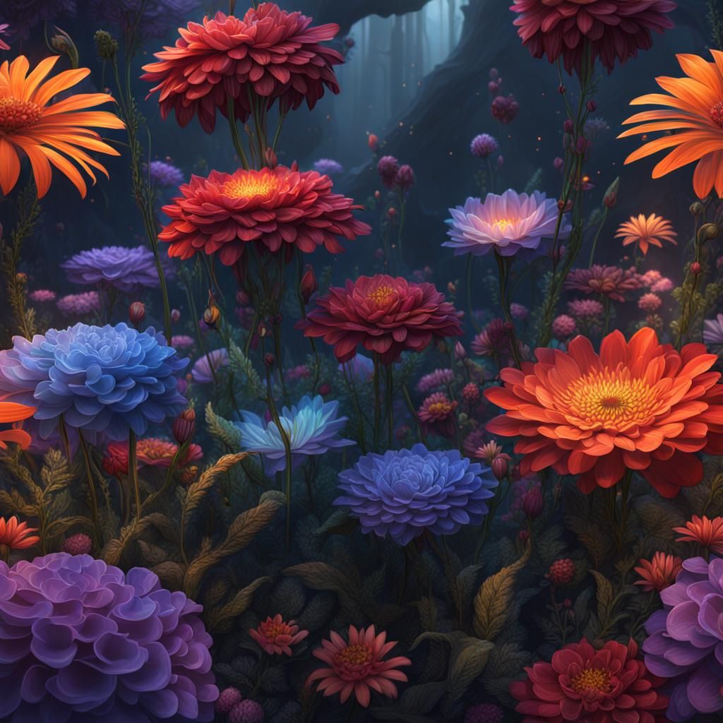 Fantastical Heptachioed Flowers in Detailed Matte Painting