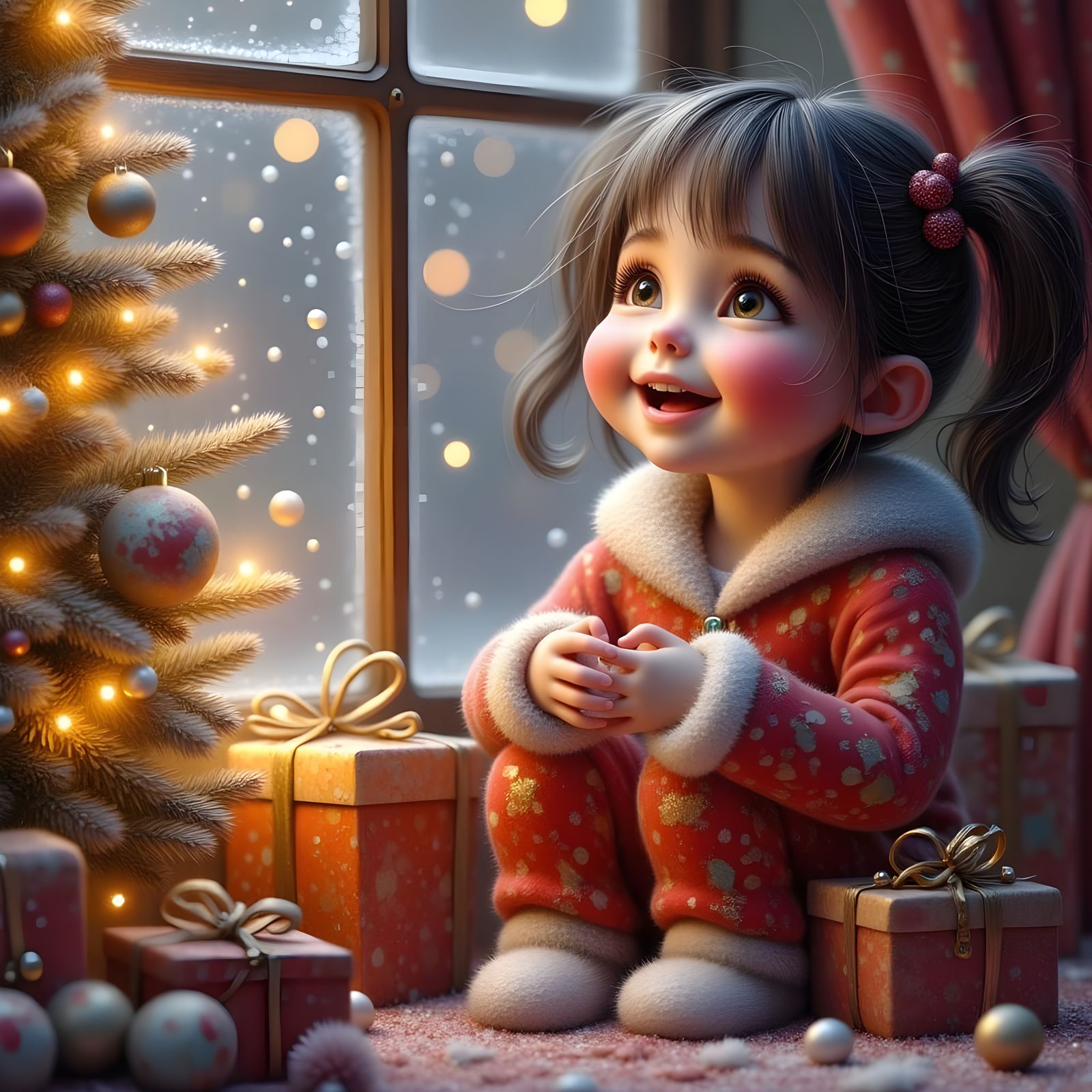 Anticipation: Girl Awaiting Santa, 3D Render