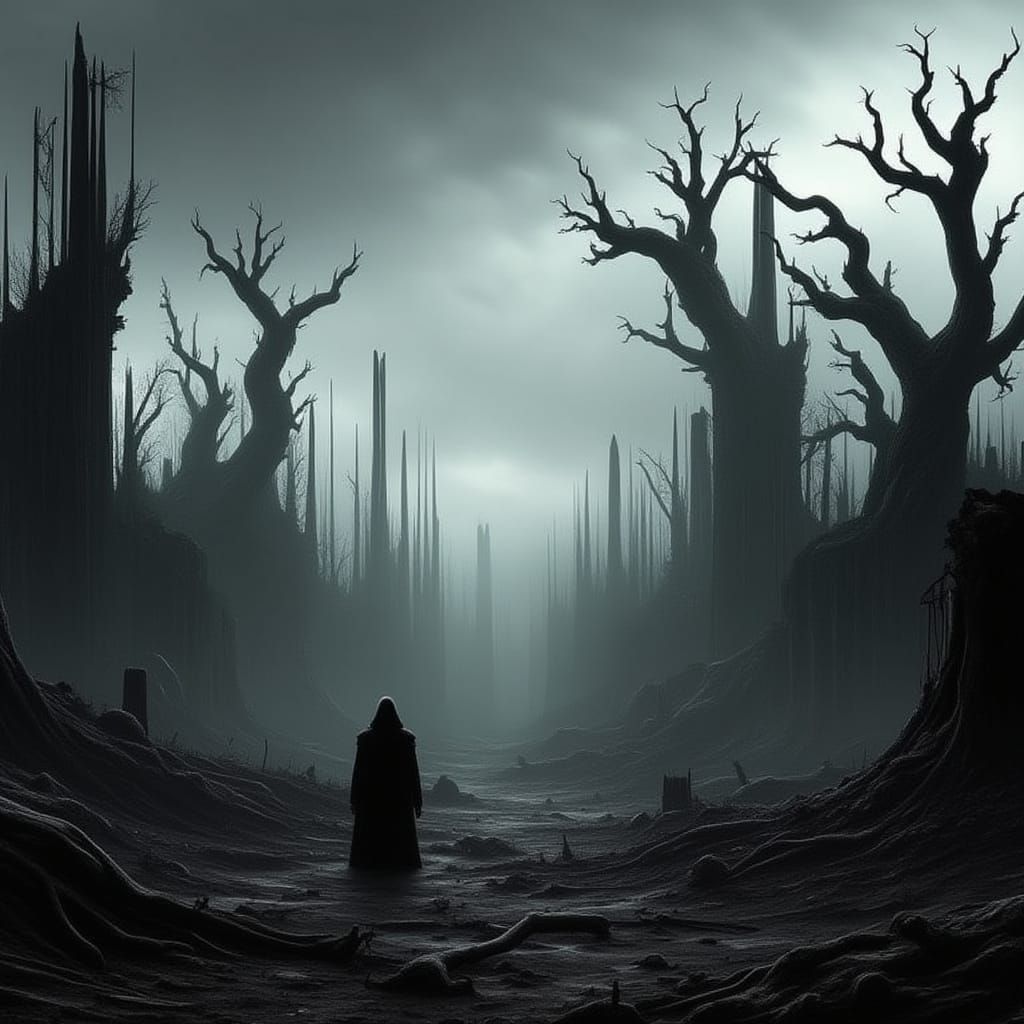 Spectral Figure in Ruined City Digital Painting