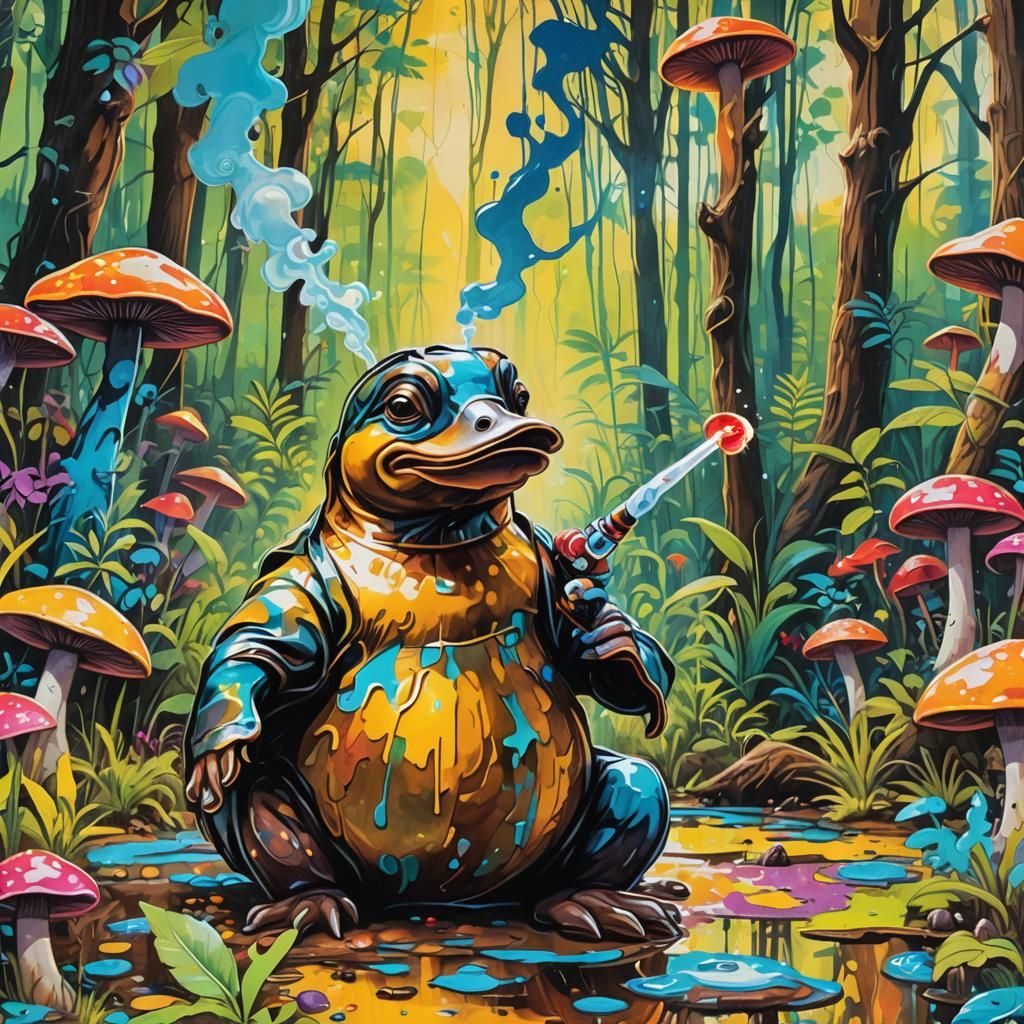 Psychedelic Platypus in Surrealist Graffiti Art